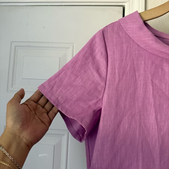 Le Muse lavender lilac linen cotton boat neck bow short sleeve mini dress - Picture 2 of 8